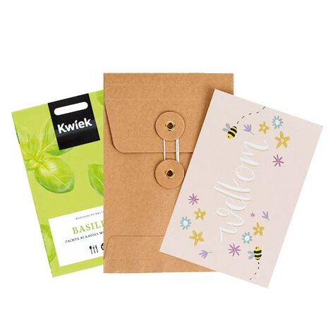 Welkom - bedankje zadenpakket met ansichtkaart in Japanse envelop