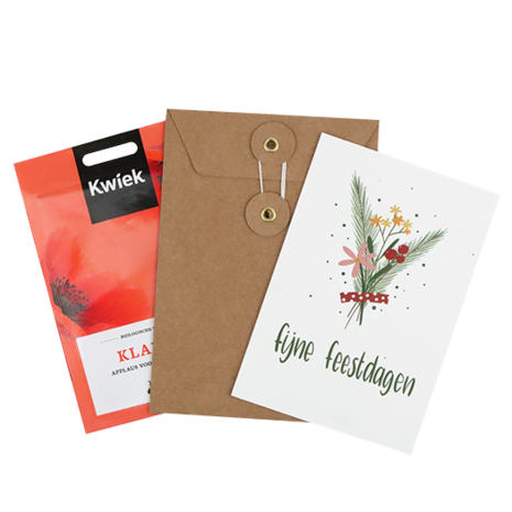 Fijne feestdagen - bedankje zadenpakket met ansichtkaart in Japanse envelop