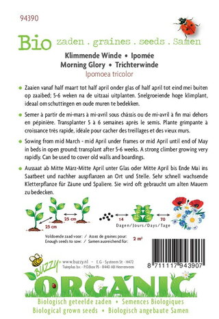 Biologische Klimmende Winde mix zaden - achterkant