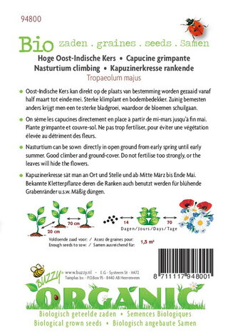 Biologische hoge Oost-Indische kers (gemengd) zaden - achterkant