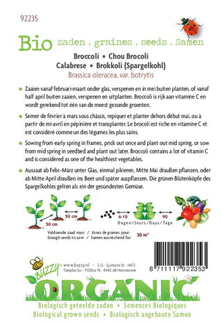 Biologische groene Broccoli Calabrese zaden - achterkant