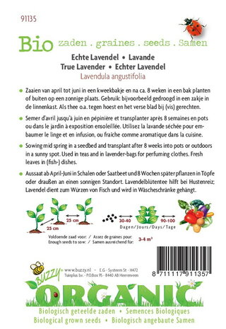 Biologische Lavendel zaden - achterkant