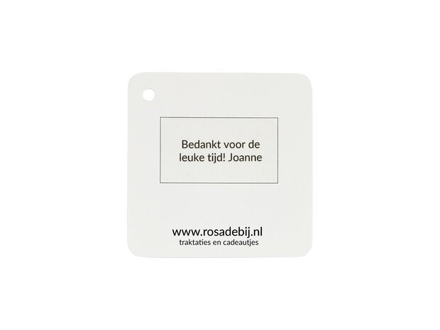 Hoera - kindertraktatie - label achterkant ruimte voor eigentekst