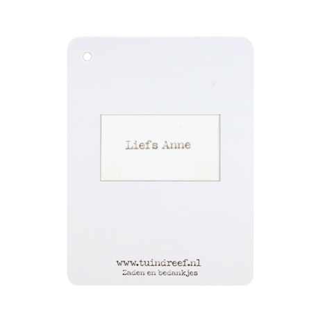 Label - Vergeet me niet | 60 x 80 mm | Achterkant met tekst