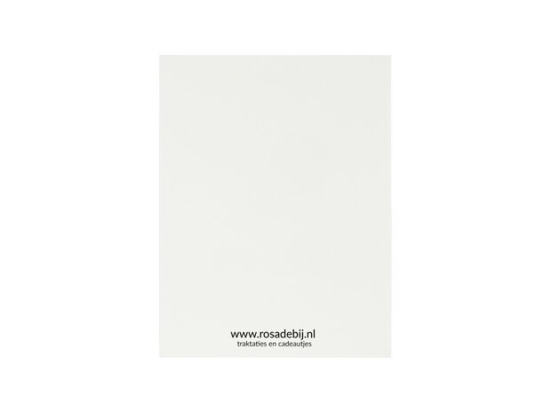 Achterkant kaartje 80 x 105 mm met de tekst ‘Blije bijen’