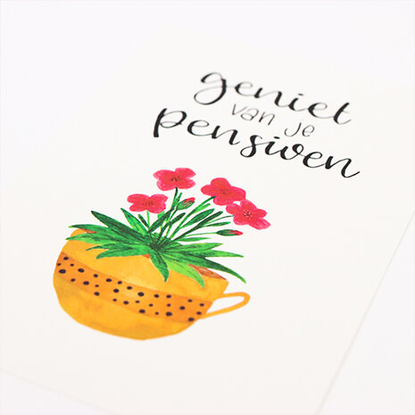 Sfeerfoto ansichtkaart 100 x 148 mm met de tekst ‘Geniet van je pensioen’