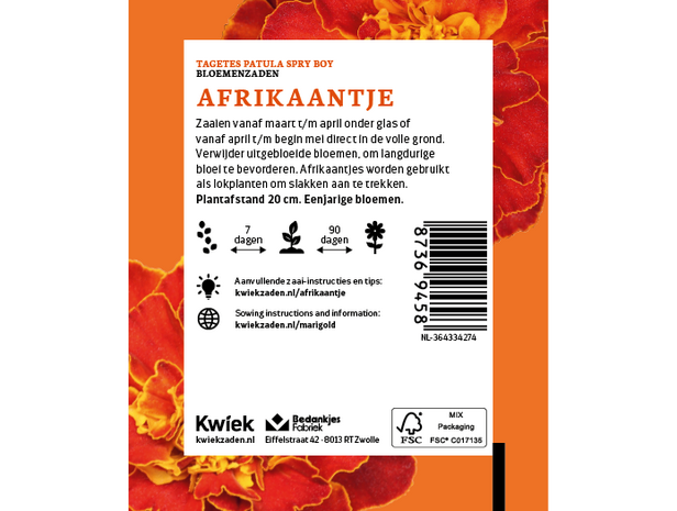 Afrikaantje zaden -  Kwiek Uitdeel zakjes (op = op)
