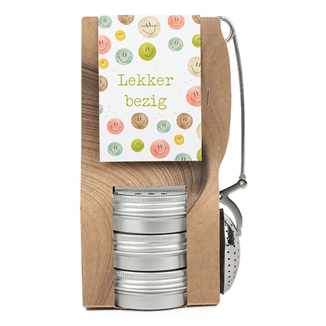 Lekker bezig - Theetas met 3 blikjes en thee-ei knijper // Mijksje