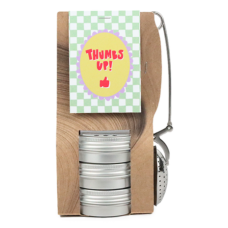 Thumbs up - Theetas met 3 blikjes en thee-ei knijper // Maartje