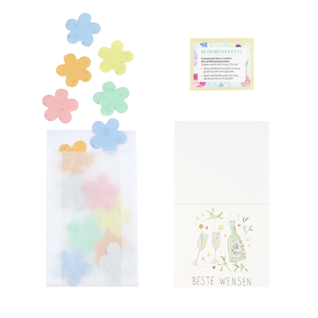 Beste wensen - Groeiconfetti in pergamijn zakje met klapkaartje // Mijksje