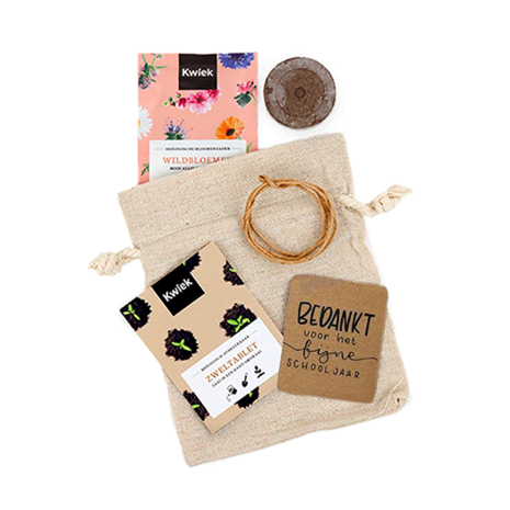 Zaden in linnenzakje - Bedankt voor het fijne schooljaar - Inhoud