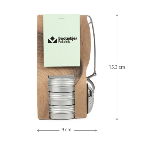 Theetas met 3 blikjes en thee-ei knijper - Maatgeving