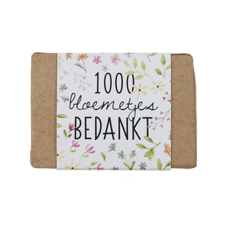 Zaadbommetjes in papier mach&eacute; doosje - Bedankt - Voorkant wikkel 