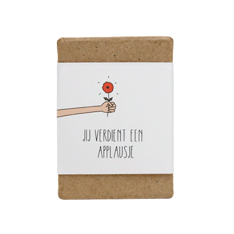 Zaadbommetjes in papier mach&eacute; doosje - Bedankt - Voorkant wikkel 