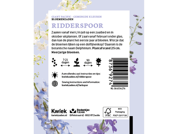 Ridderspoor zaden -  Kwiek Uitdeel zakjes (UITVERKOCHT)