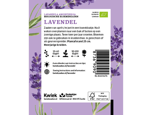 Biologische lavendel zaden -  Kwiek Uitdeel zakjes (UITVERKOCHT)