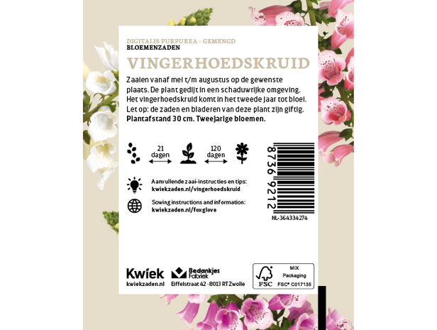 Vingerhoedskruid - Kwiek Uitdeel zakjes (UITVERKOCHT)