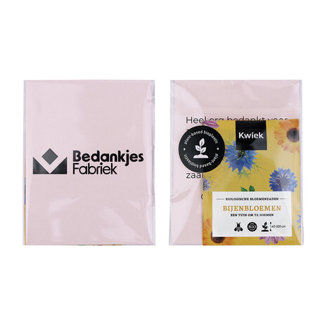 Zaden in bioplatic zakje - Voor- en achterkant