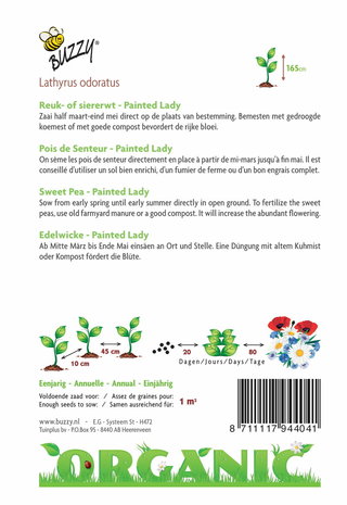 Biologische Reuk- of siererwt - Painted Lady zaden achterkant