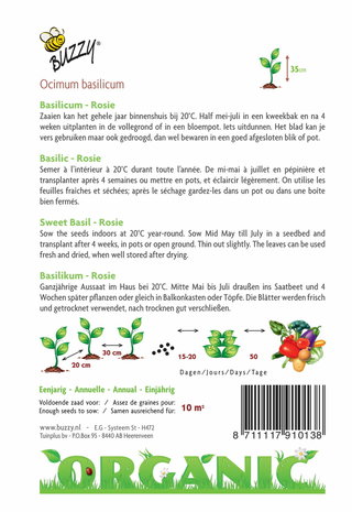 Bio rode Basilicum Rosie zaden - achterkant