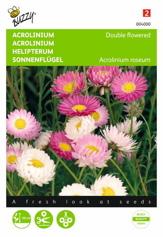 Acrolinium dubbelbloemig gemengd zaden - voorkant