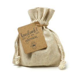 Bedankt dat je me laat groeien - bedankje zaden in linnenzakje