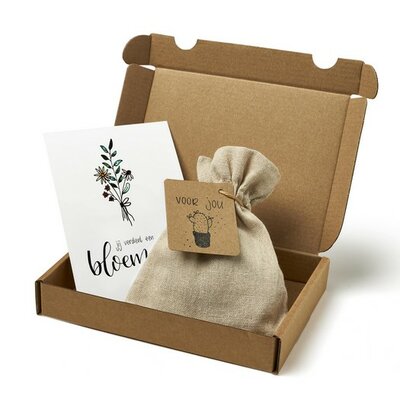 Voor jou - Brievenbus bedankje; zaden in linnenzakje met ansichtkaart
