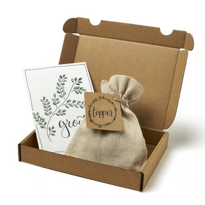 Topper - Brievenbus bedankje; zaden in linnenzakje met ansichtkaart