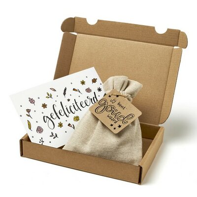 Jij bent goud waard - Brievenbus bedankje; zaden in linnenzakje met ansichtkaart