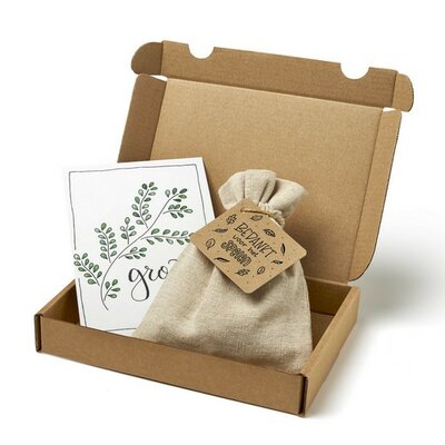 Bedankt voor het spelen - Brievenbus bedankje; zaden in linnenzakje met ansichtkaart
