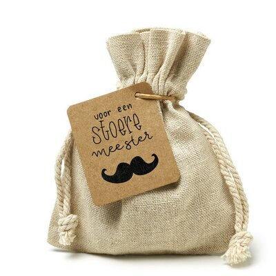 Stoere meester - bedankje zaden in linnenzakje