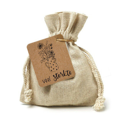 Veel sterkte - bedankje zaden in linnenzakje