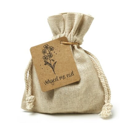 Vergeet me niet - bedankje zaden in linnenzakje