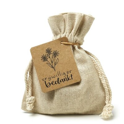 Vrijwilliger bedankt - bedankje zaden in linnenzakje