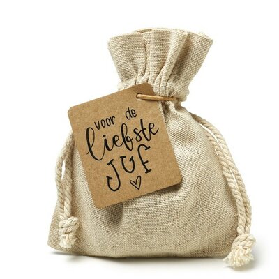 De liefste juf - bedankje zaden in linnenzakje