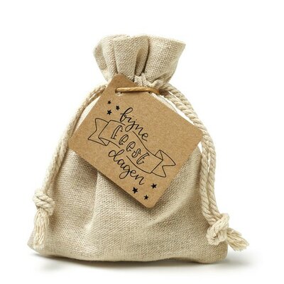 Fijne feestdagen - bedankje zaden in linnenzakje