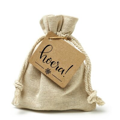 Hoera - bedankje zaden in linnenzakje