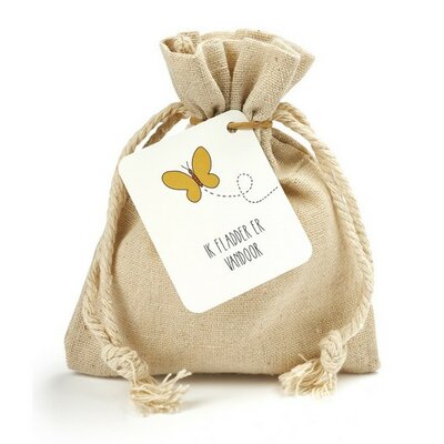 Ik fladder ervandoor - Traktatie zaden in linnenzakje