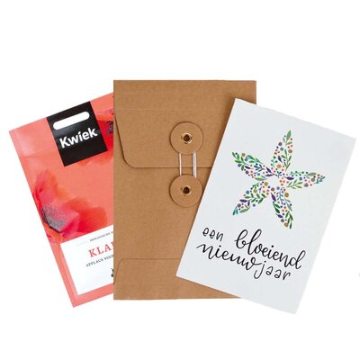 Een bloeiend nieuwjaar - bedankje zadenpakket met ansichtkaart in Japanse envelop