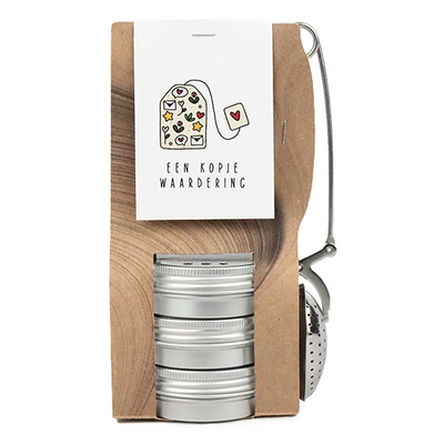 Een kopje waardering - Theetas met 3 blikjes en thee-ei knijper