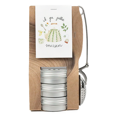 Ik ga jullie missen - Theetas met 3 blikjes en  thee-ei knijper