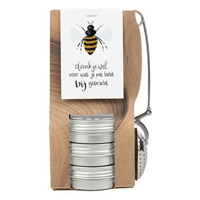 Dankjewel voor wat je me hebt bij gebracht - Theetas met 3 blikjes en  thee-ei knijper