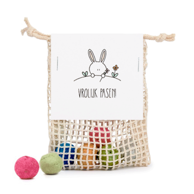 Vrolijk Pasen -  Bedankje zaadbommetjes in netzakje