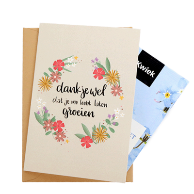 Dankjewel dat je me hebt laten groeien - Zaden in klapkaartje met envelopje