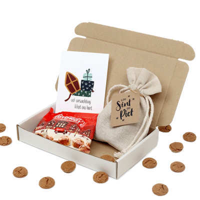 Brievenbus bedankje voor Sinterklaas: zaden in linnenzakje met ansichtkaart