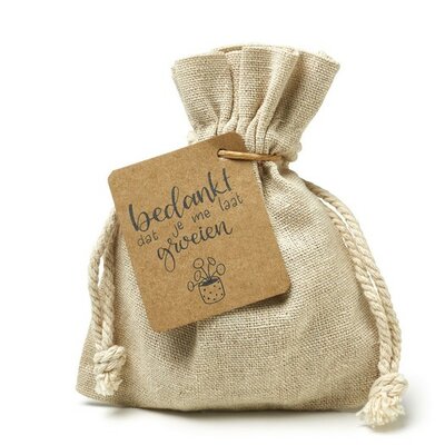 Bedankt dat je me laat groeien - bedankje zaden in linnenzakje