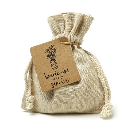 Bedankt voor je steun - bedankje zaden in linnenzakje