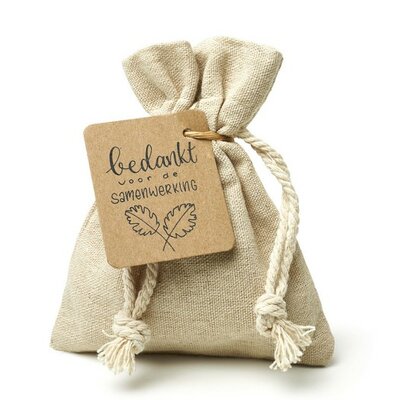 Bedankt voor de samenwerking - Bedankje zaden in linnenzakje