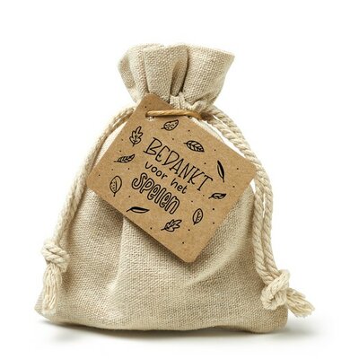Bedankt voor het spelen - bedankje zaden in linnenzakje