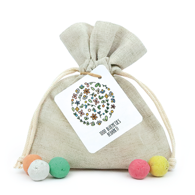 1000 bloemetjes bedankt - Zaadbommetjes in linnenzakje // Eef